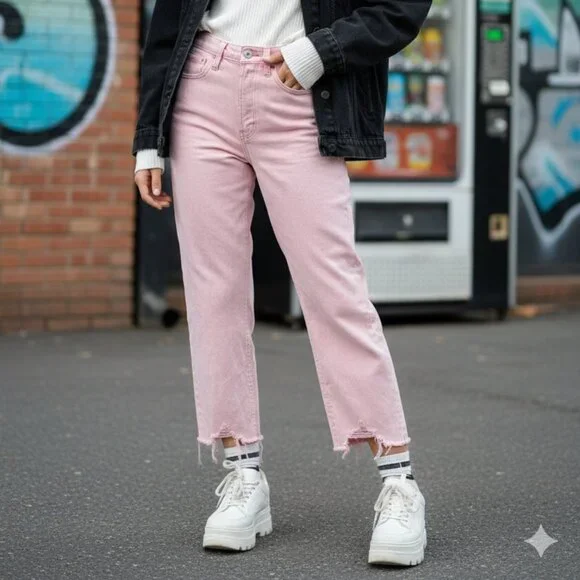 ⭐Wild Fable Women's Jeans Pants Pink Straight High Rise Cotton Blend Size 4⭐ - Picture 1 of 14